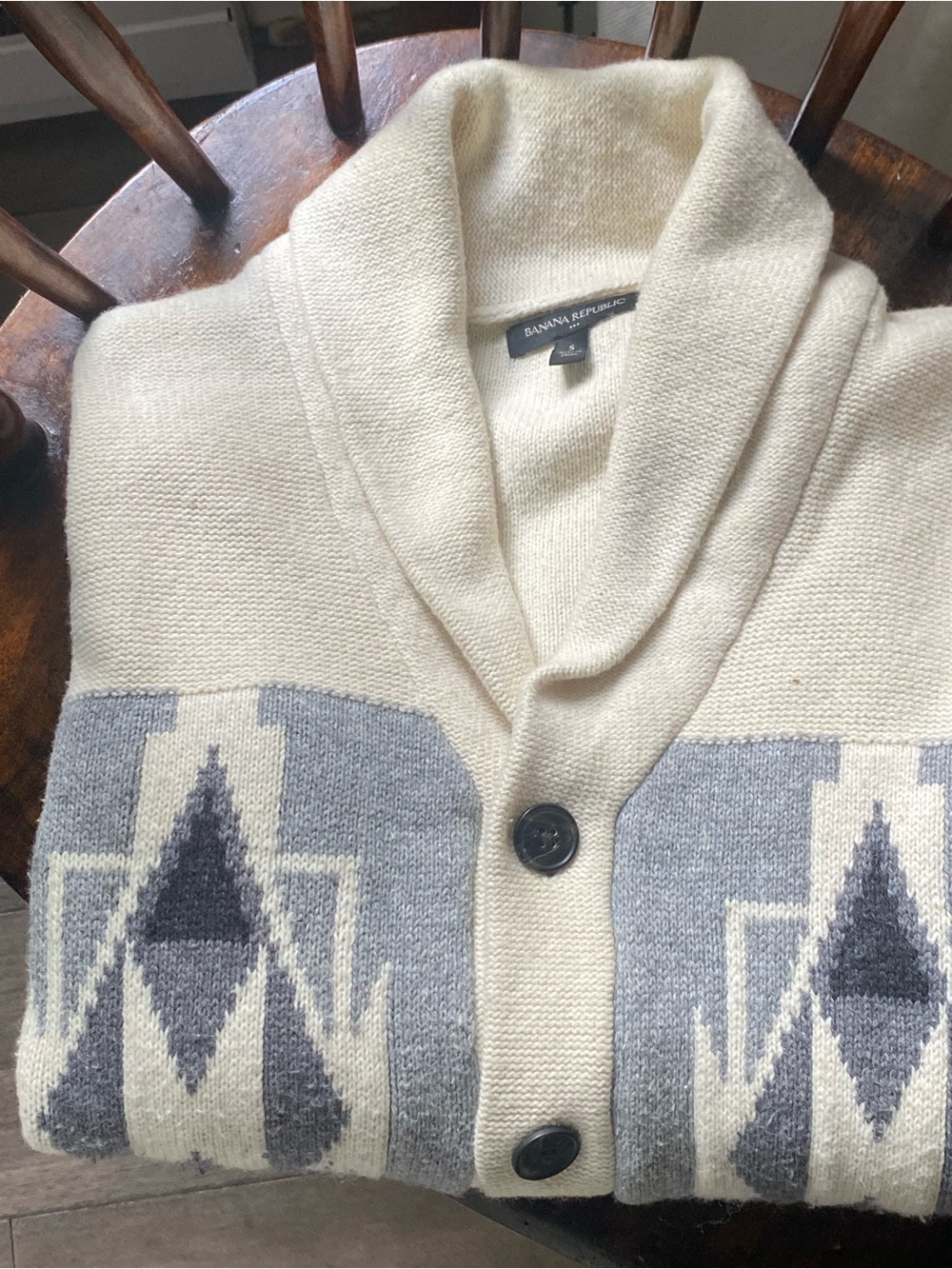 Banana Republic Men’s Shawl Collar Geometric Cardigan - Cream, Gray & Black, S - Picture 9 of 10